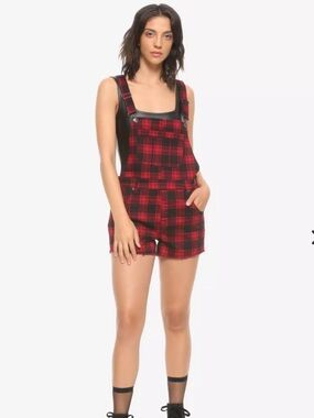 Cotton  Blend Plaid Short Overalls bike core travelling HT Denim